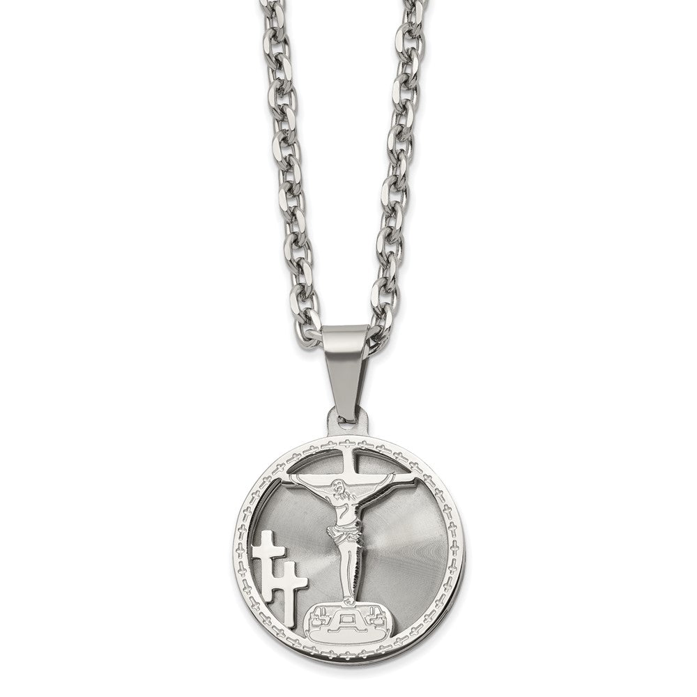 Stainless Steel Polished Laser Cut Crucifix 24in Necklace