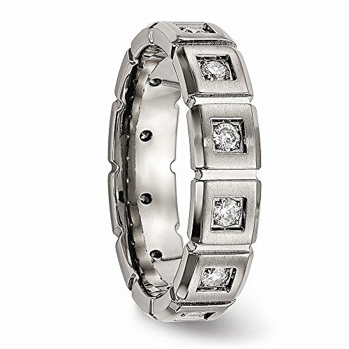 Titanium Brushed and Polished with CZ 5mm Grooved Band Size - 9