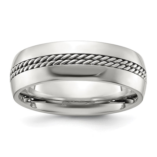Chisel Stainless Steel Polished with Chain Inlay 7mm Center