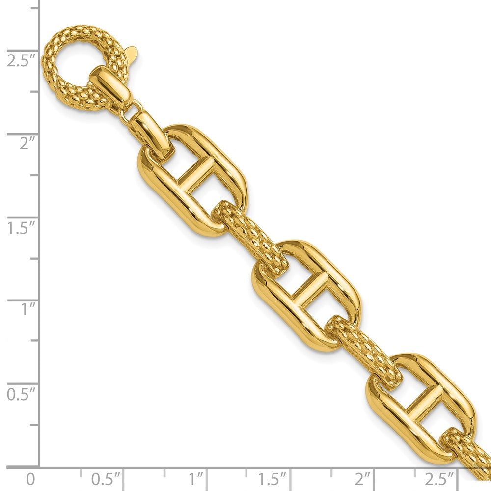 14K Polished and Textured Fancy Link Bracelet 7.5  inches