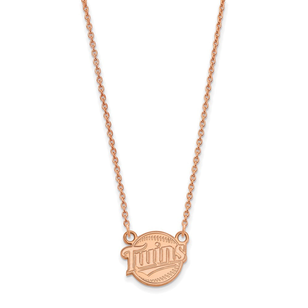 Sterling Silver Rose Gold-plated MLB LogoArt Minnesota Twins Small Pendant