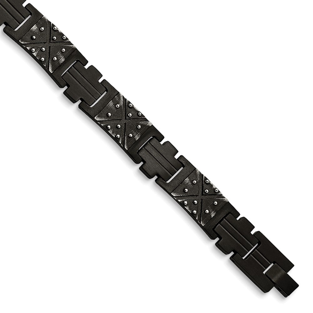 Stainless Steel Antiqued and Brushed Black IP-plated 9.25in Bracelet 9.25 inches
