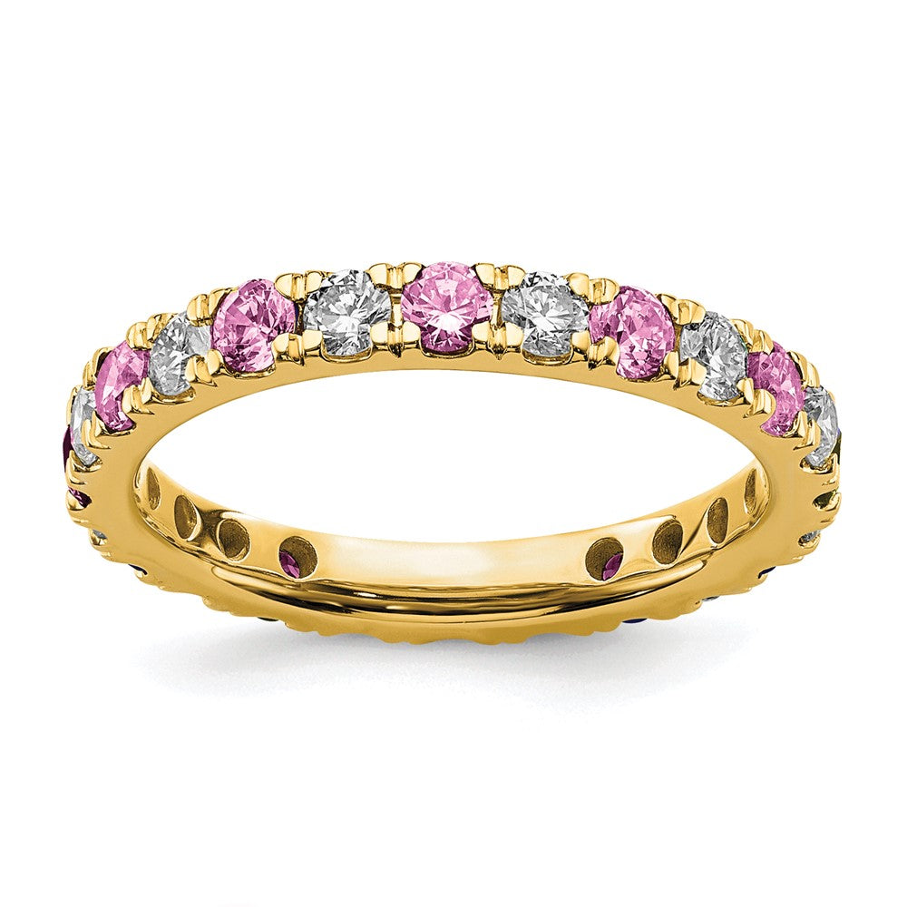 14k 7/8 carat Lab Grown Diamond VS/SI+ G+ and Lab Created Pink Sapphire Size 8.5 Eternity Band