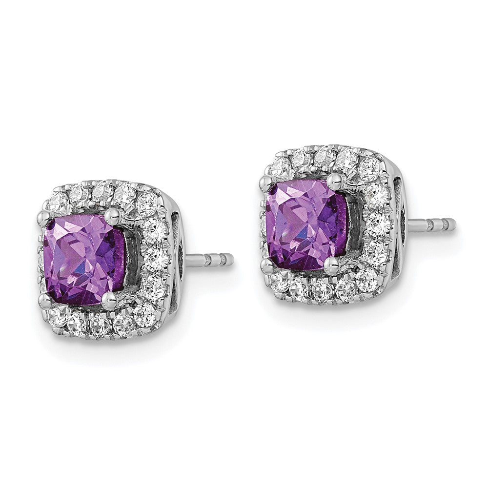 14k White Gold 3/8 carat Lab Grown Diamond VS/SI+ G+ February Birthstone Amethyst Halo Post Earrings