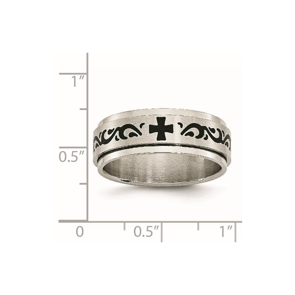 Stainless Steel Brushed/Polished Enamel Rotating Swirl Design 8mm Band Size - 9