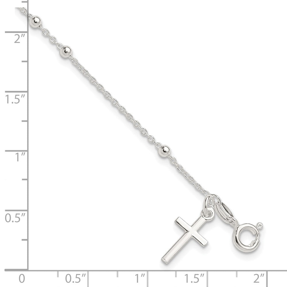 Sterling Silver Beaded Cross Charm Bracelet 7.5 inches