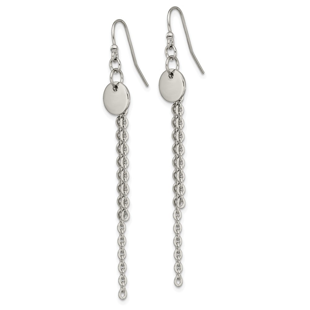 Stainless Steel Polished Disc with Chain Dangle Shepherd Hook Earrings