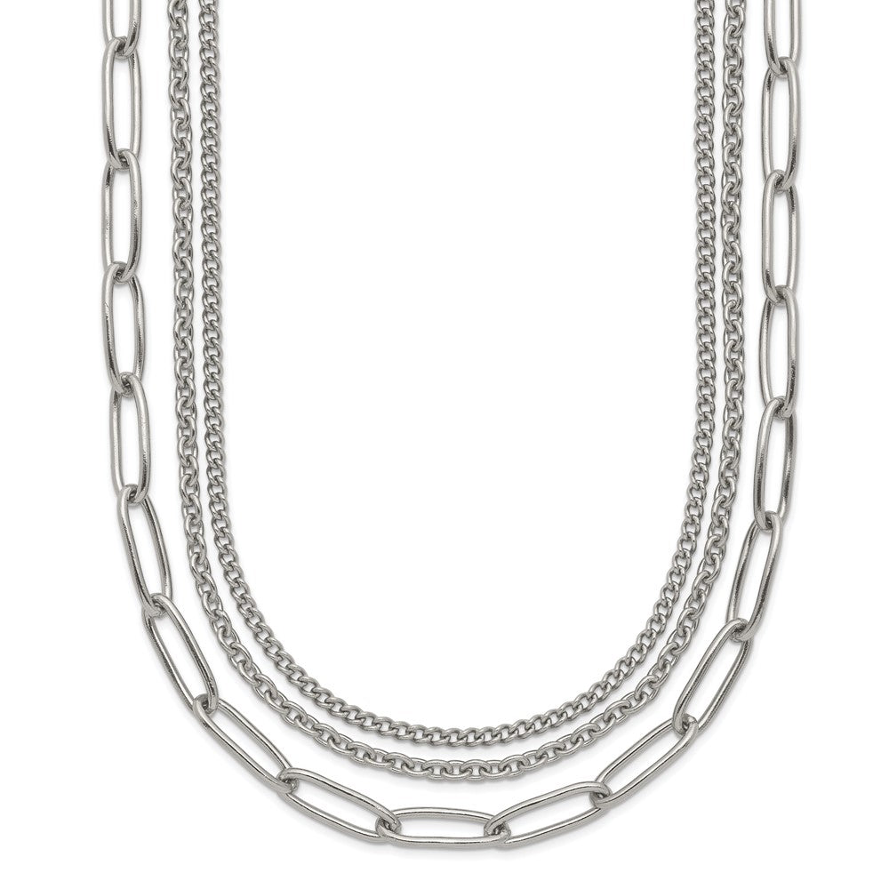 Chisel Stainless Steel Polished Multi-Strand Curb, Cable and Paperclip Links 18 inch Plus a 2 inch Extension Necklace