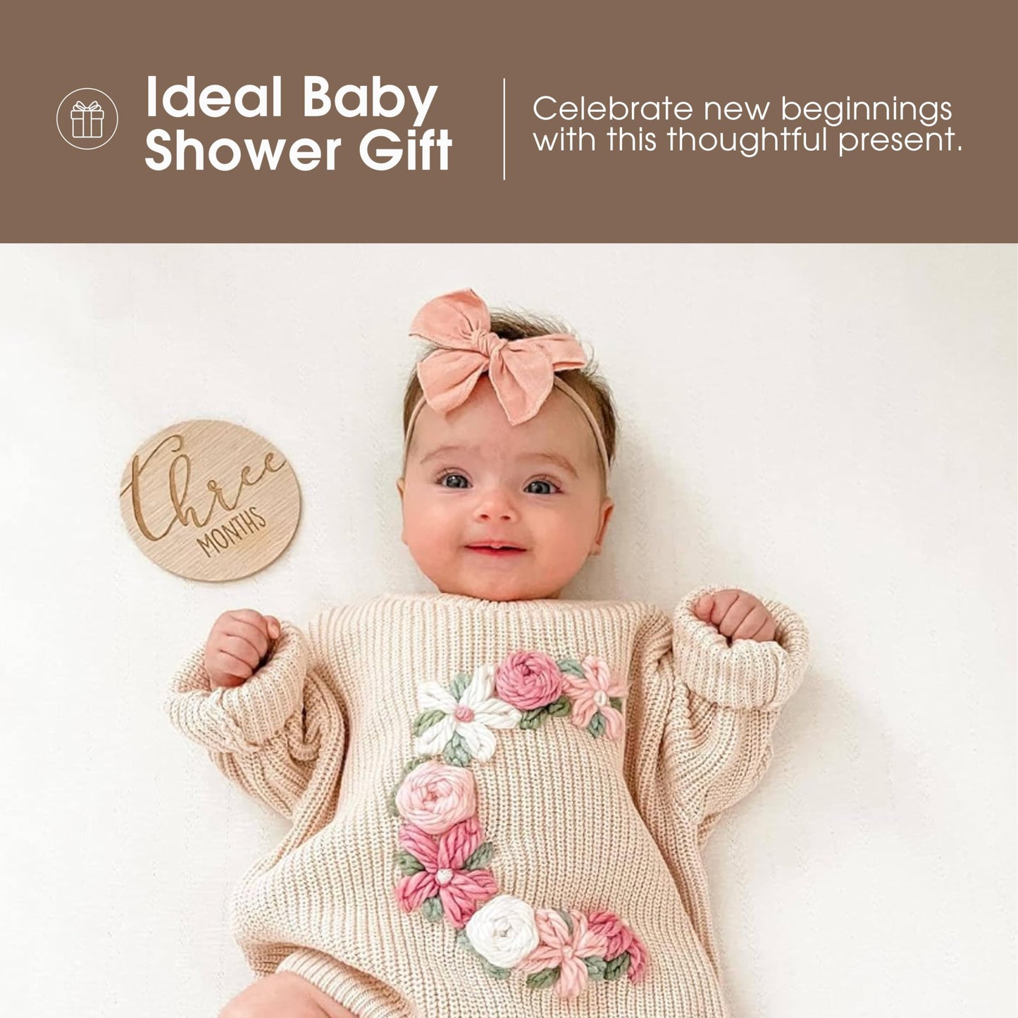 Pearhead Baby Wooden Monthly Milestone Double-Sided Props, Numbers 1-12, Gender Neutral, Beige