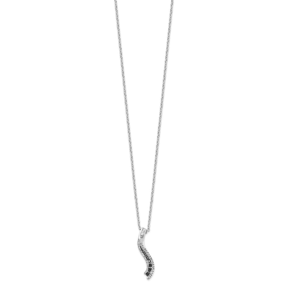 White Night Sterling Silver Rhodium-plated Black and White Diamond 18 Inch Necklace with 2 Inch Extender 18 Inches