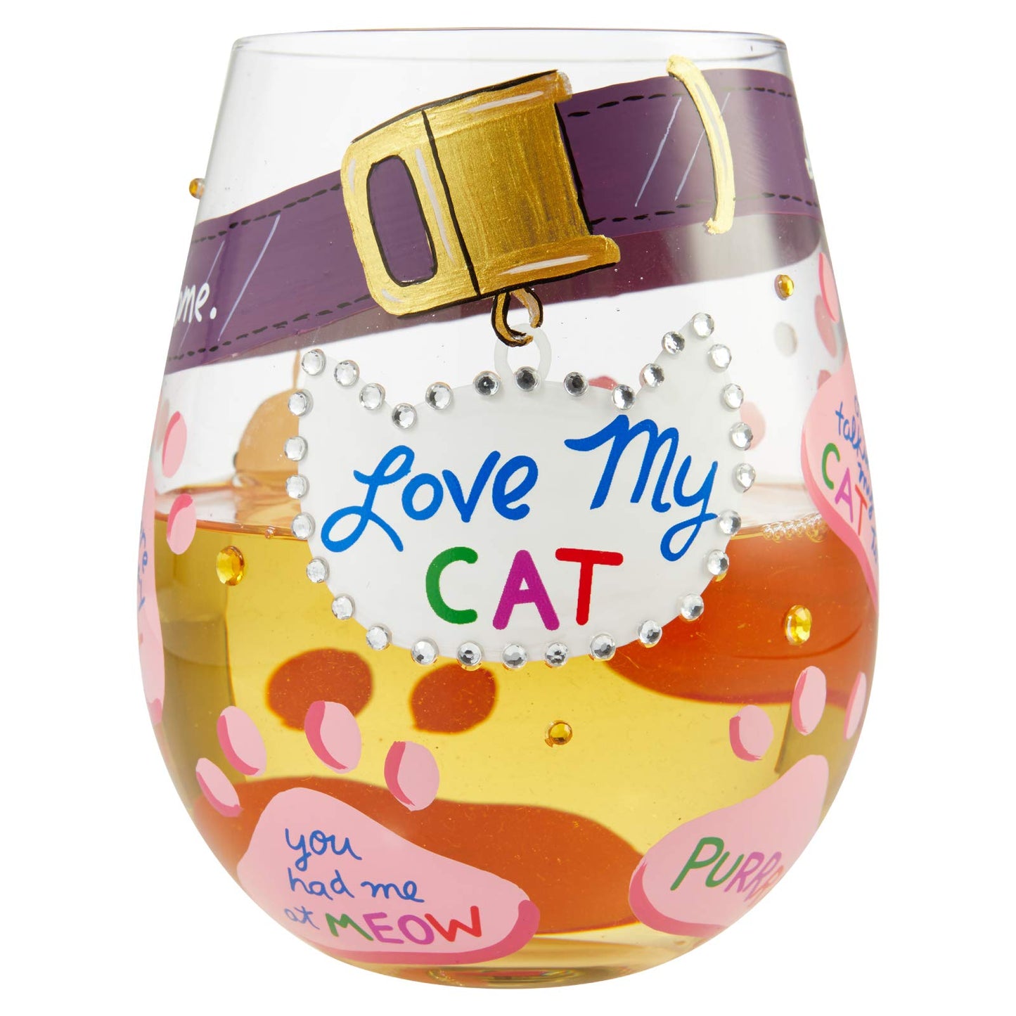 Enesco 6006302 Designs by Lolita Love My Cat Hand-Painted Artisan Stemless Wine Glass, 20 Ounce