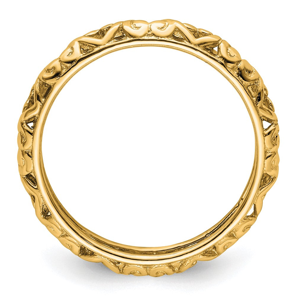 Sterling Silver Stackable Expressions Gold-plated Carved Ring Size -5