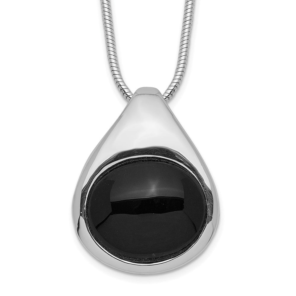 Sterling Silver Rhodium-plated Round Onyx Pendant Necklace 16 Inches