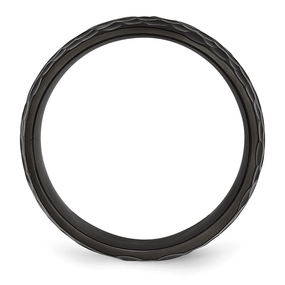 Titanium Brushed and Polished Hammered Black IP-plated 8mm Band Size - 10.5