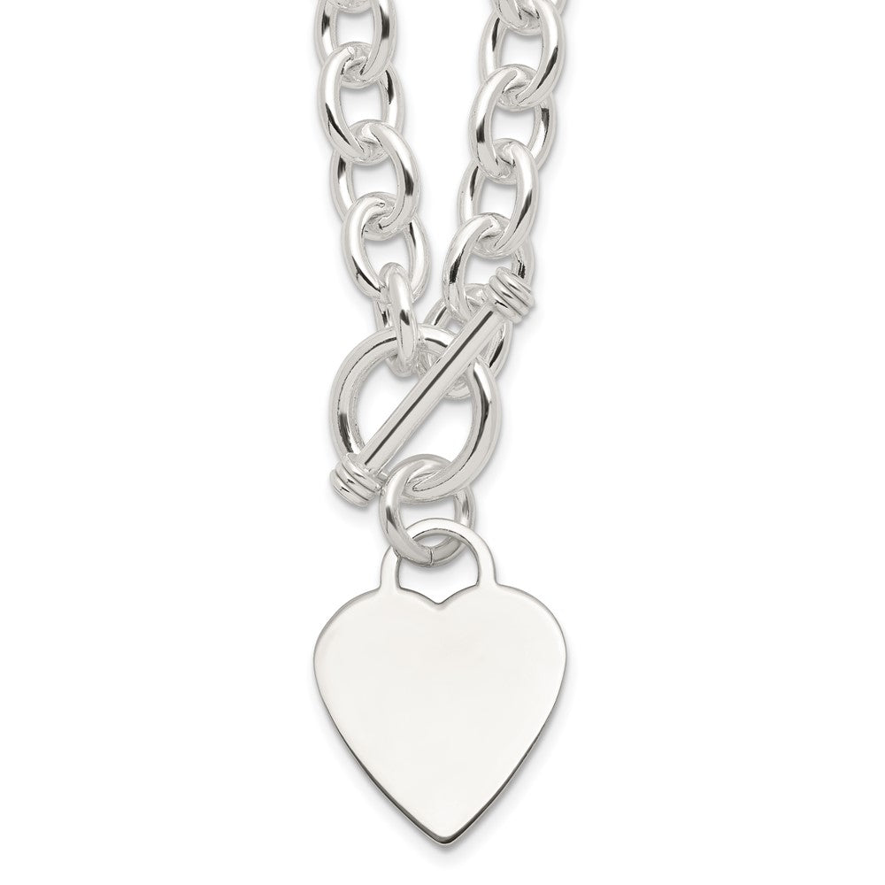 Sterling Silver Engraveable Heart Fancy Link Toggle Necklace 18 Inches
