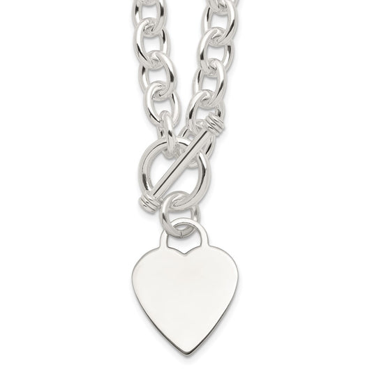 Sterling Silver Engraveable Heart Fancy Link Toggle Necklace 18 Inches