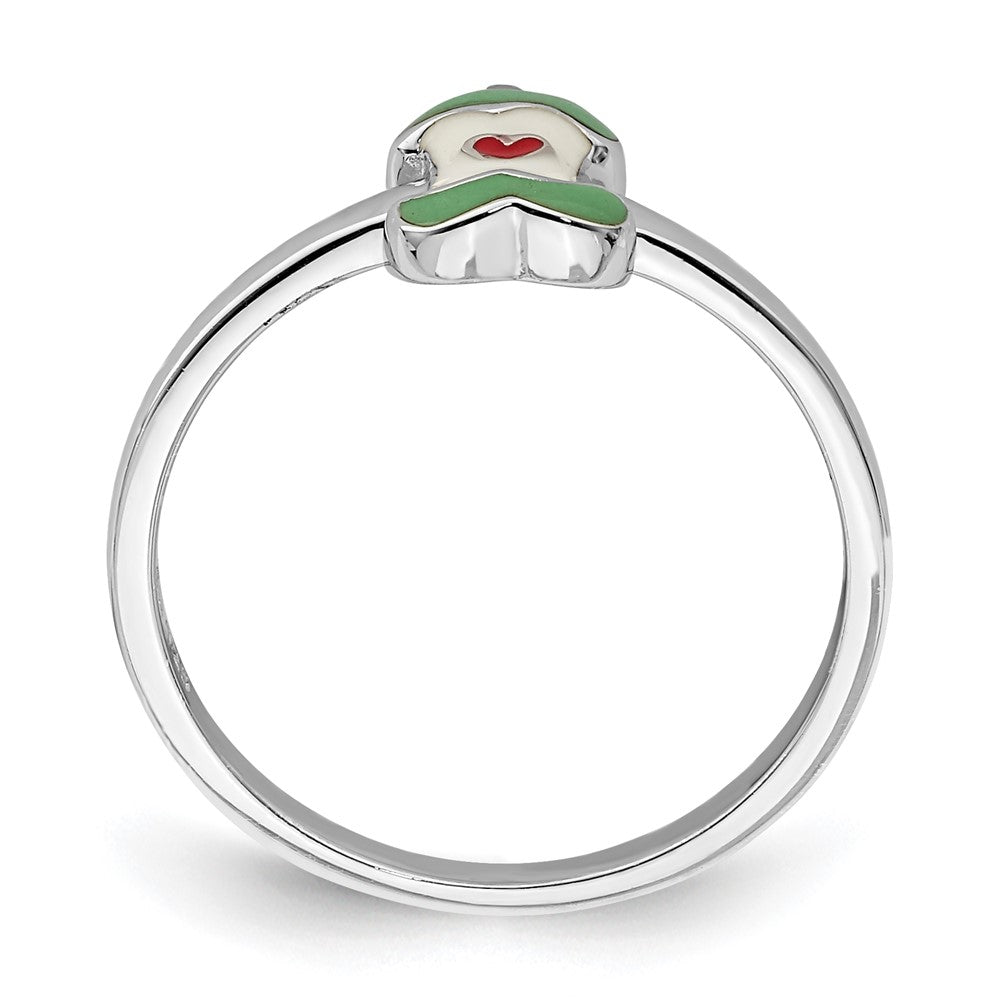 Sterling Silver Rhodium-plated Childs Enameled Apple Core Ring
