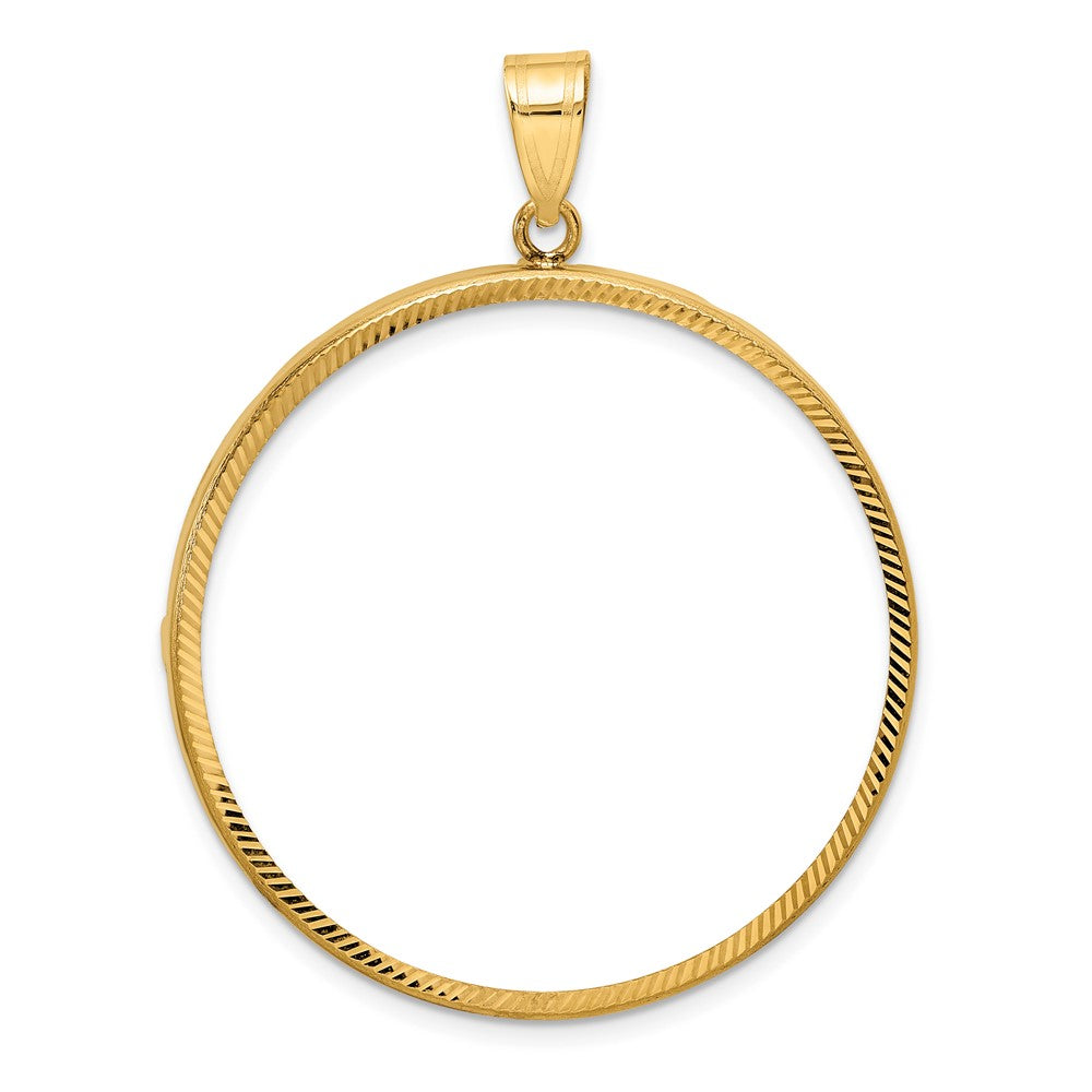 Wideband Distinguished Coin Jewelry 10k Polished and Diamond-cut 37.0mm Prong Coin Bezel Pendant
