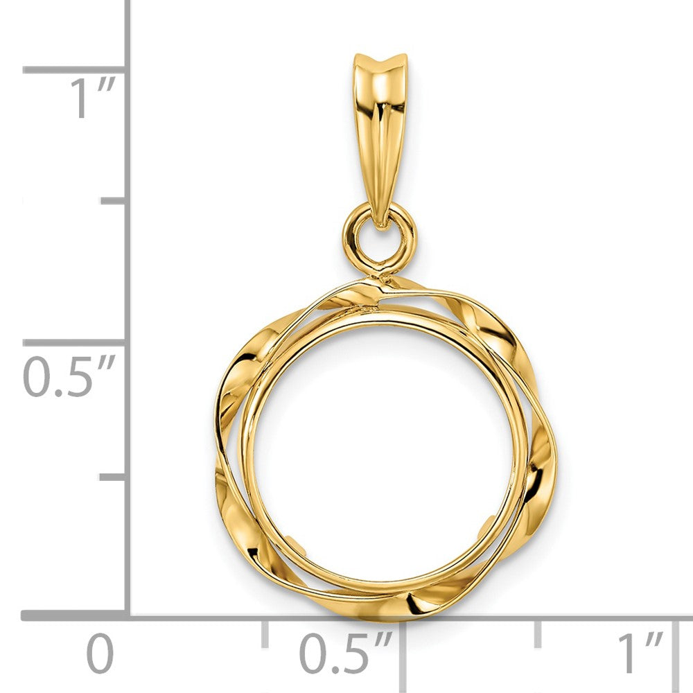 Wideband Distinguished Coin Jewelry 14k Polished Hand Twisted Ribbon 13.0mm Prong Coin Bezel Pendant