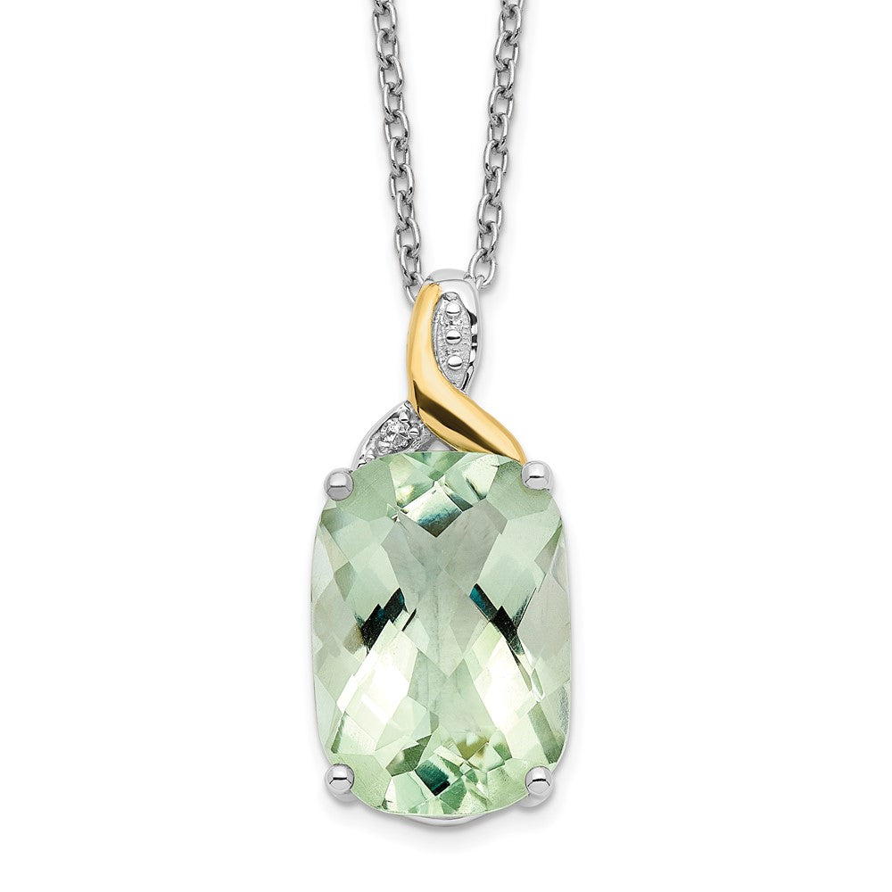 Brilliant Gemstones Sterling Silver with 14K Accent Rhodium-plated Green Quartz and Diamond 18 Inch Necklace with 2 Inch Extender 18 Inches