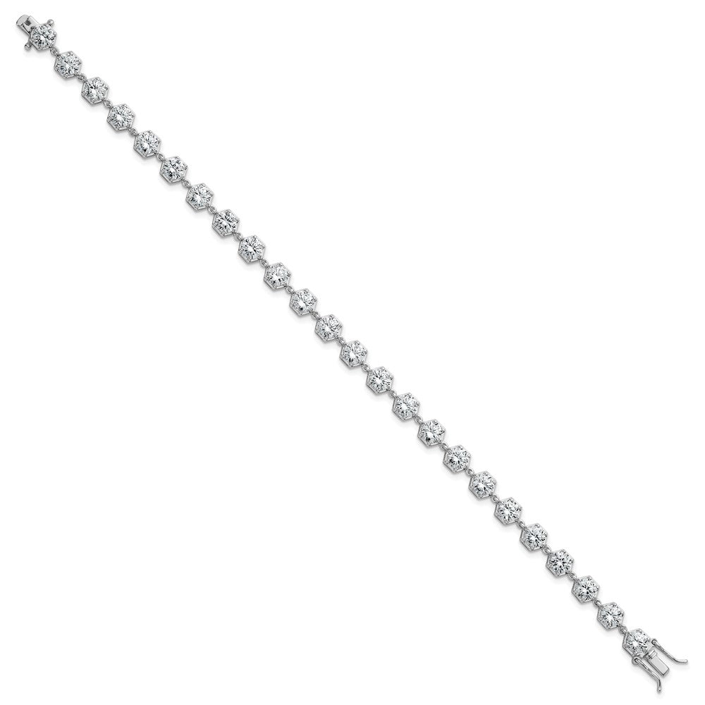 Sterling Silver Rhodium-plated Polished Round CZ in Hexagon Setting 8 Inch Bracelet