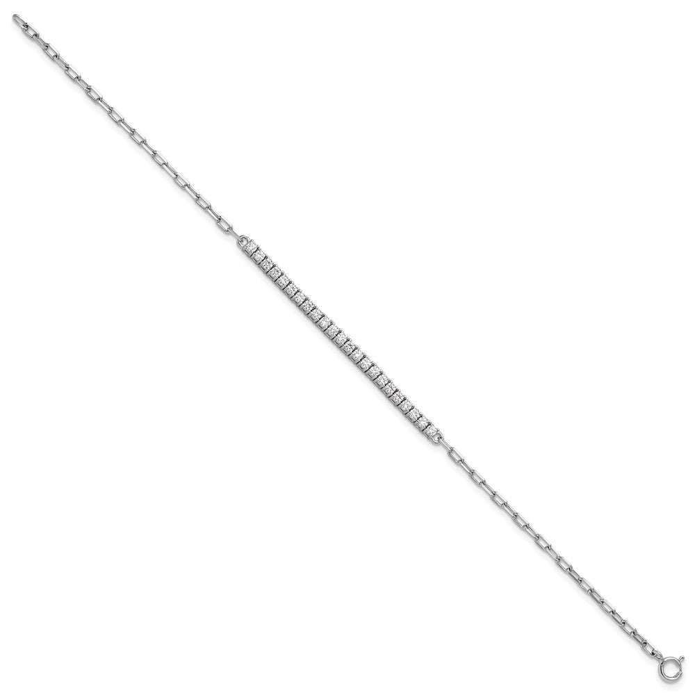 Sterling Shimmer Sterling Silver Rhodium-plated CZ 23 Stone 7 inch Paperclip Link Bracelet 7 inches