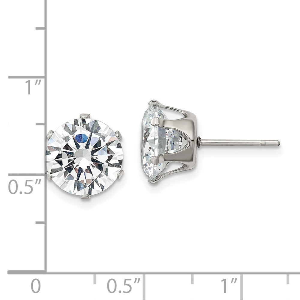 Stainless Steel Polished 10mm Round CZ Stud Post Earrings