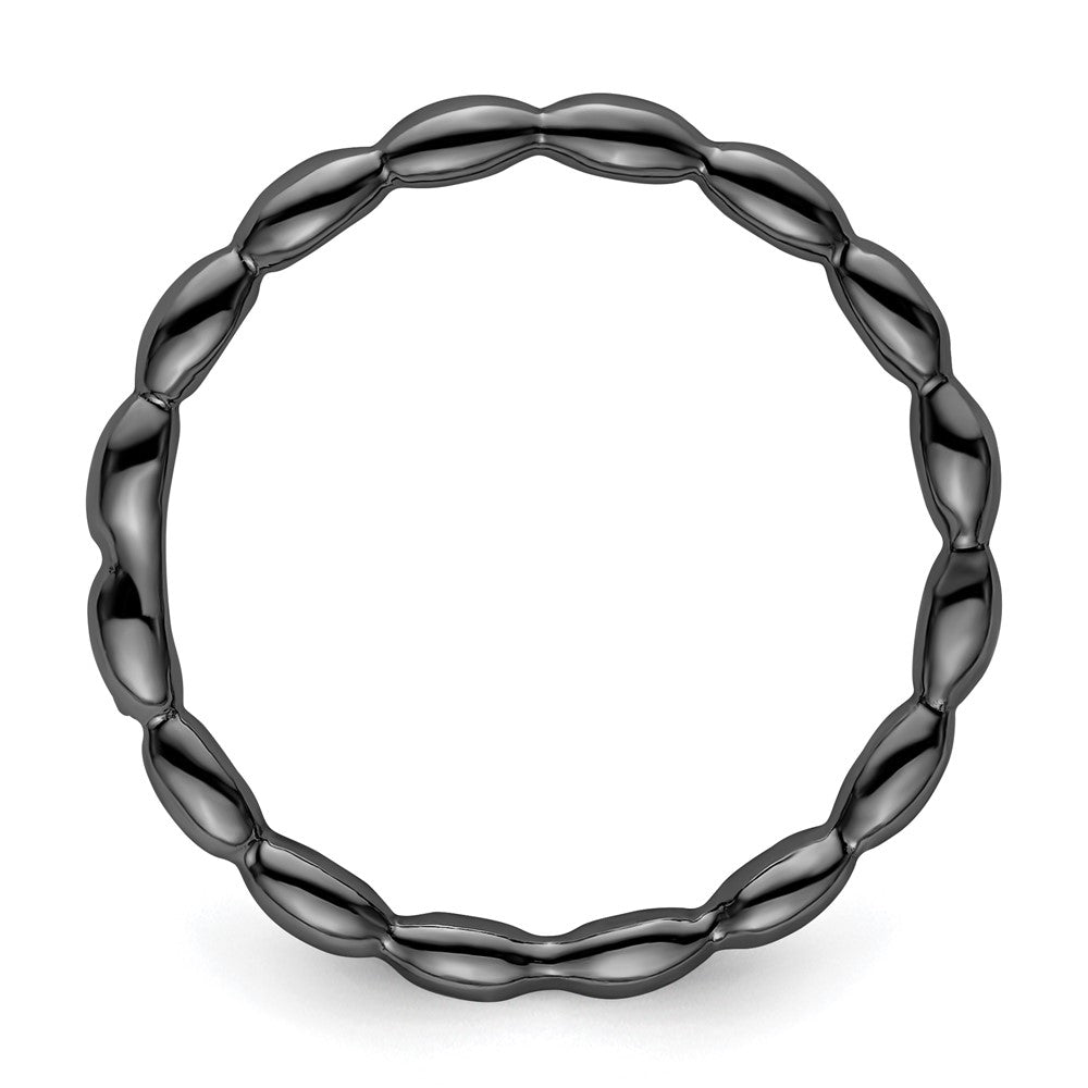 Sterling Silver Stackable Expressions Black-plated Rice Ring Size -7