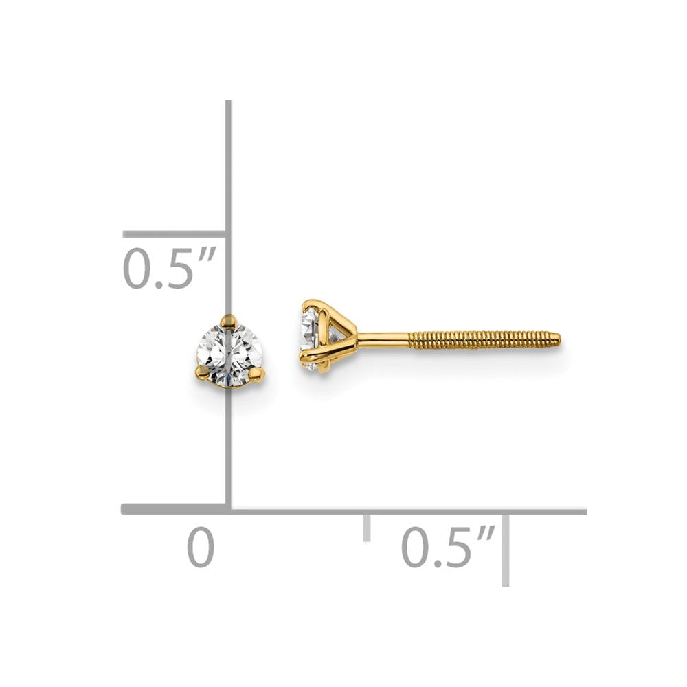 14k Yellow Gold 1/5 ctw Certified Lab Grown Diamond VS+ F+ Round 3 Prong Heavy Wt. Screwback Stud Earrings