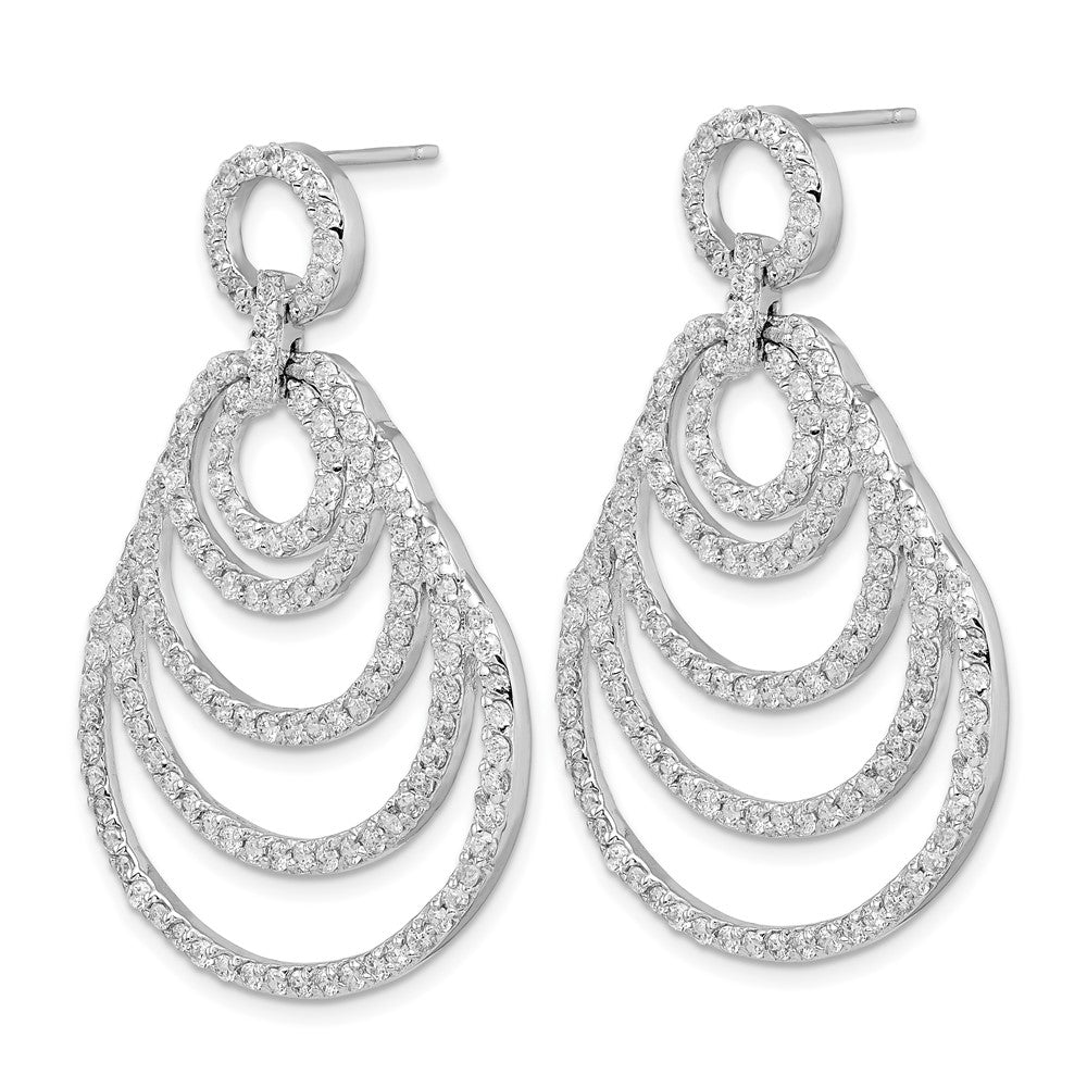 Sterling Silver Rhodium Plated 5 Circle with CZ Dangle Earrings