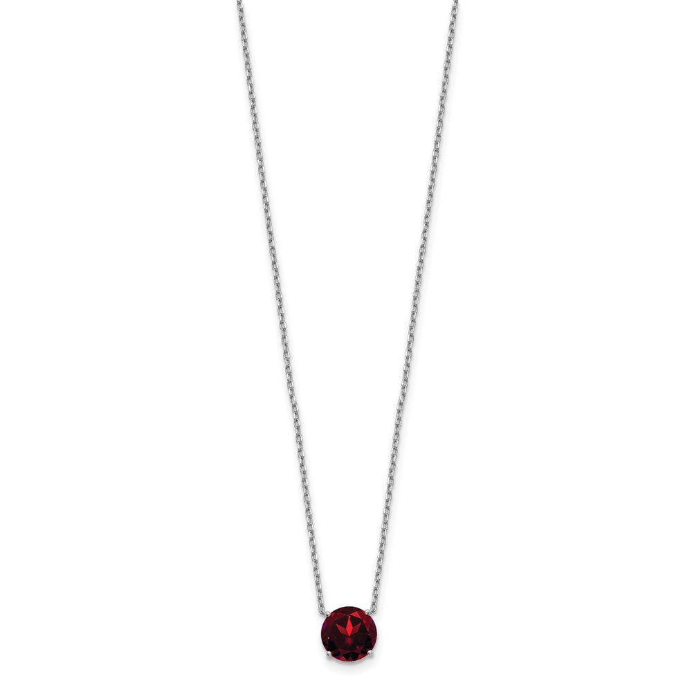 Sterling Silver Rhodium Plated Dark Red Swarovski Crystal 16.5 inch Necklace with 2 inch extension