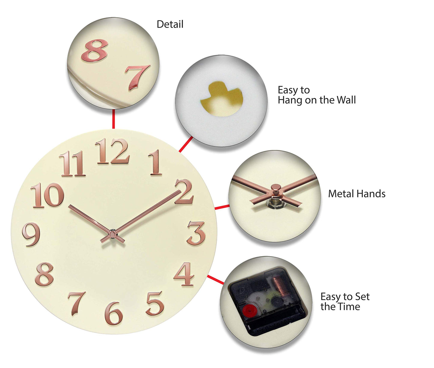 Infinity Instruments Vogue Round Ivory & Rose Gold 12-inch Analog Wall Clock