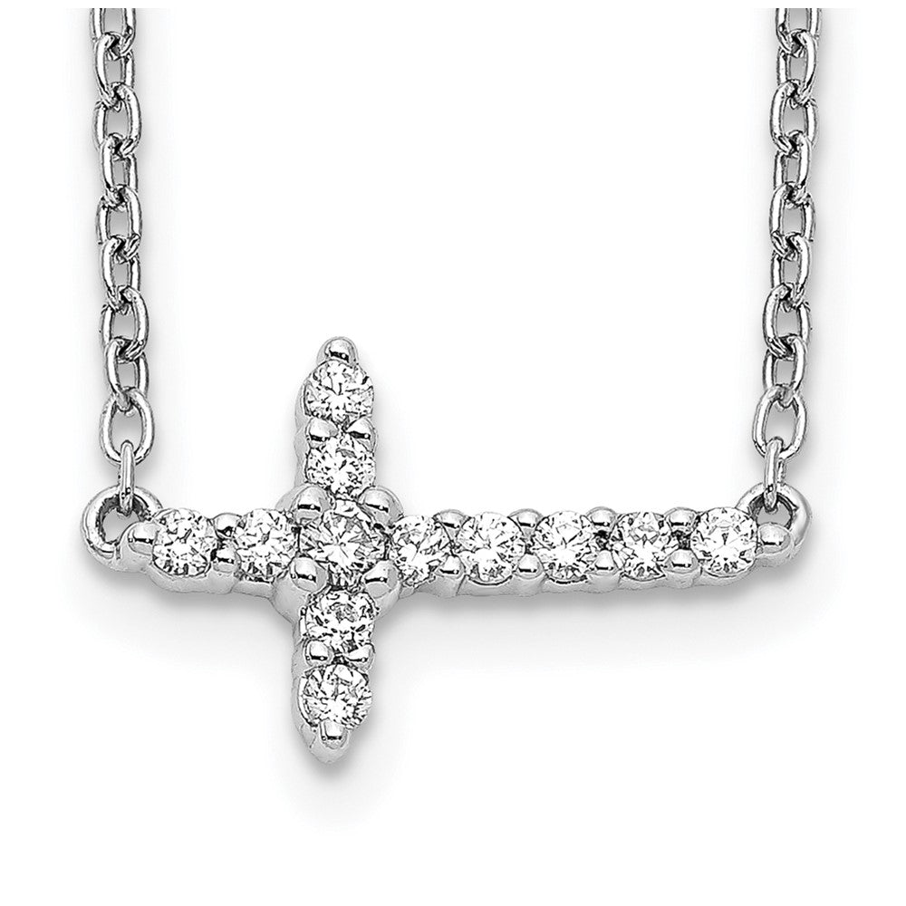 14k White Gold Diamond Sideways Cross 18in Necklace
