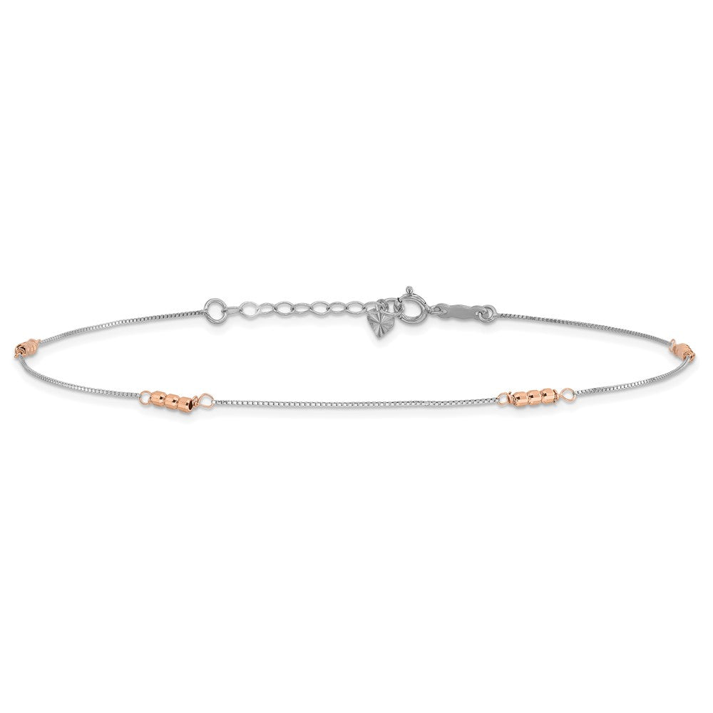 14K Two-Tone Mirror Beaded 9in Plus 1in ext. Anklet 9 inches