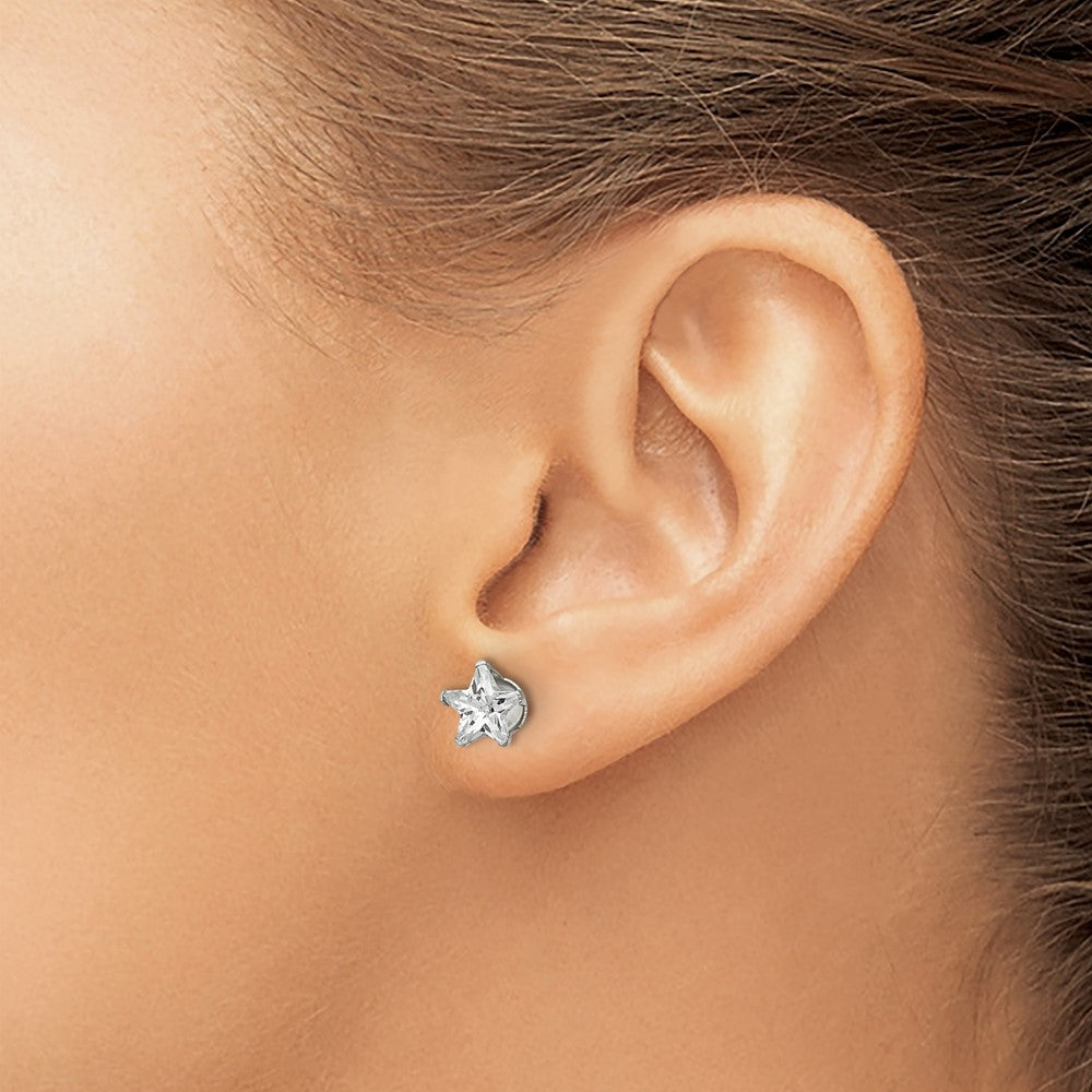 Stainless Steel Polished 7mm Star CZ Stud Post Earrings