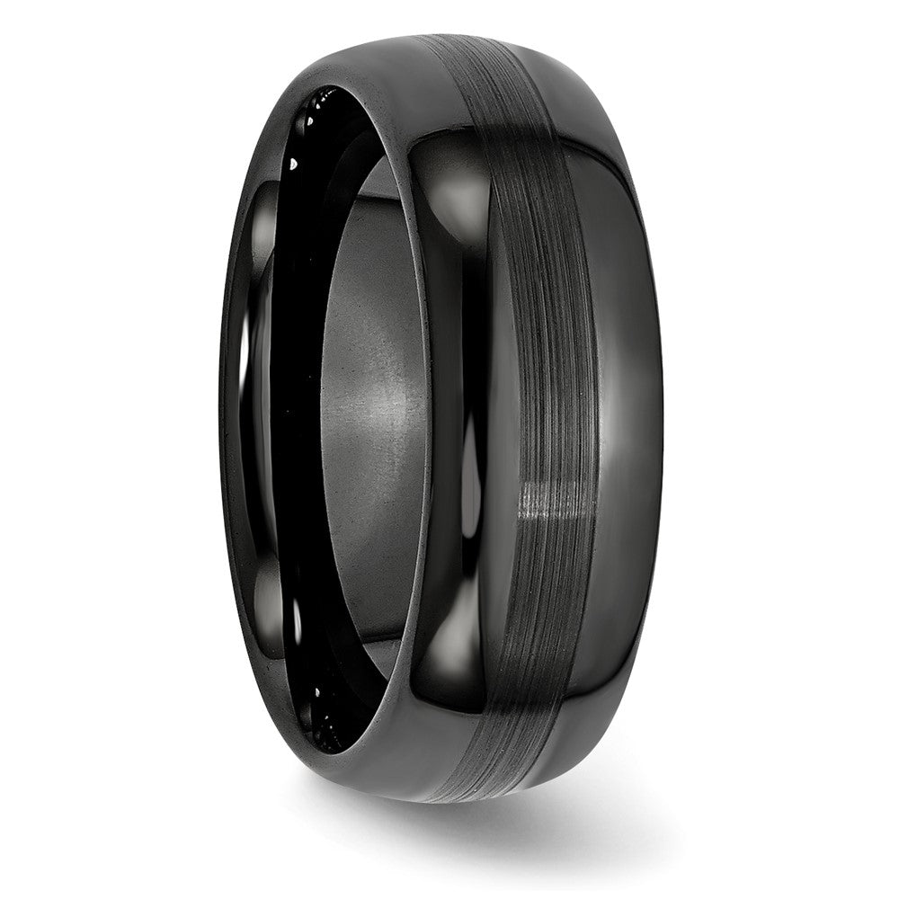 Ceramic Black 8mm Brushed and Polished Band Size - 7.5
