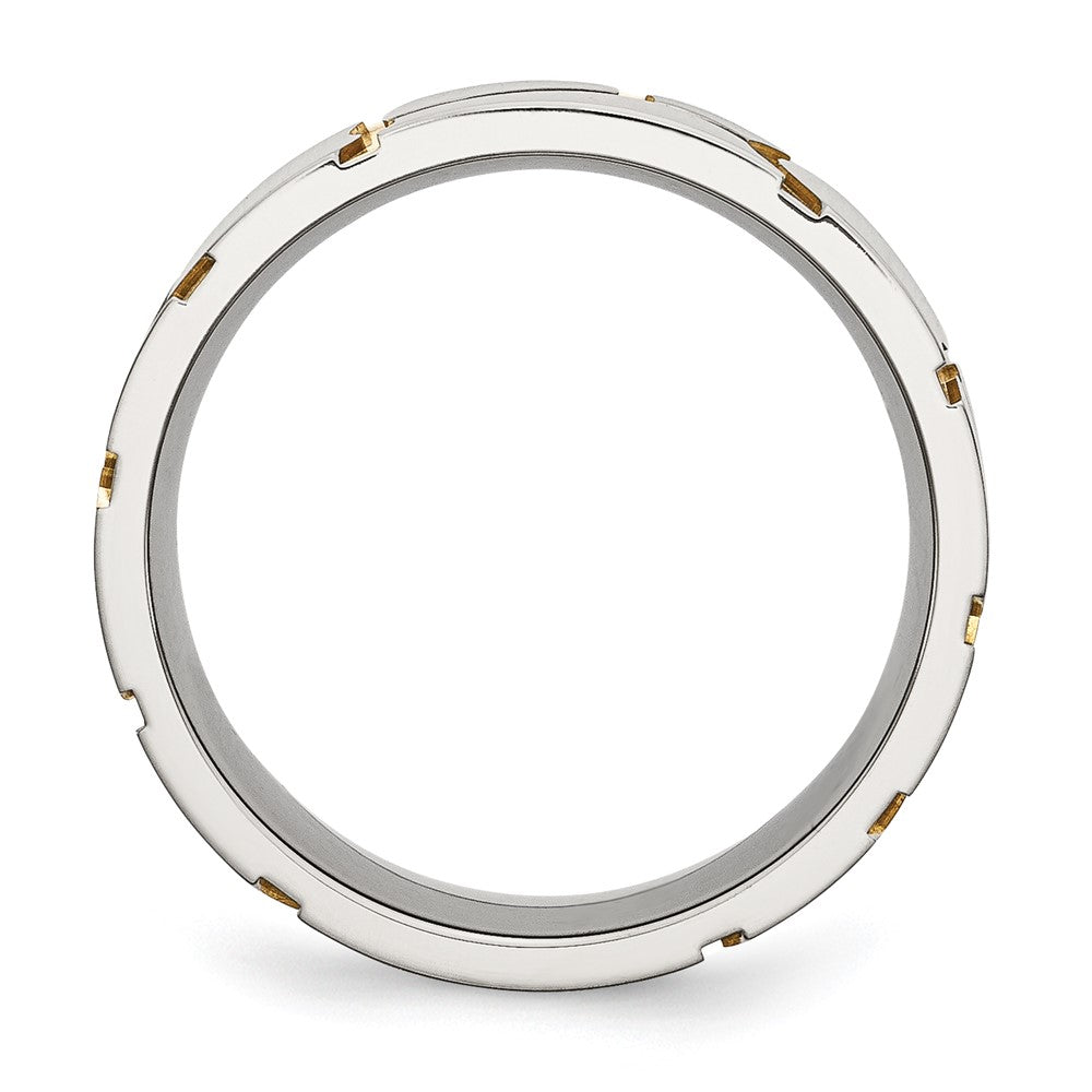 Stainless Steel Brushed Yellow IP-plated 8mm Grooved Band Size - 8.5