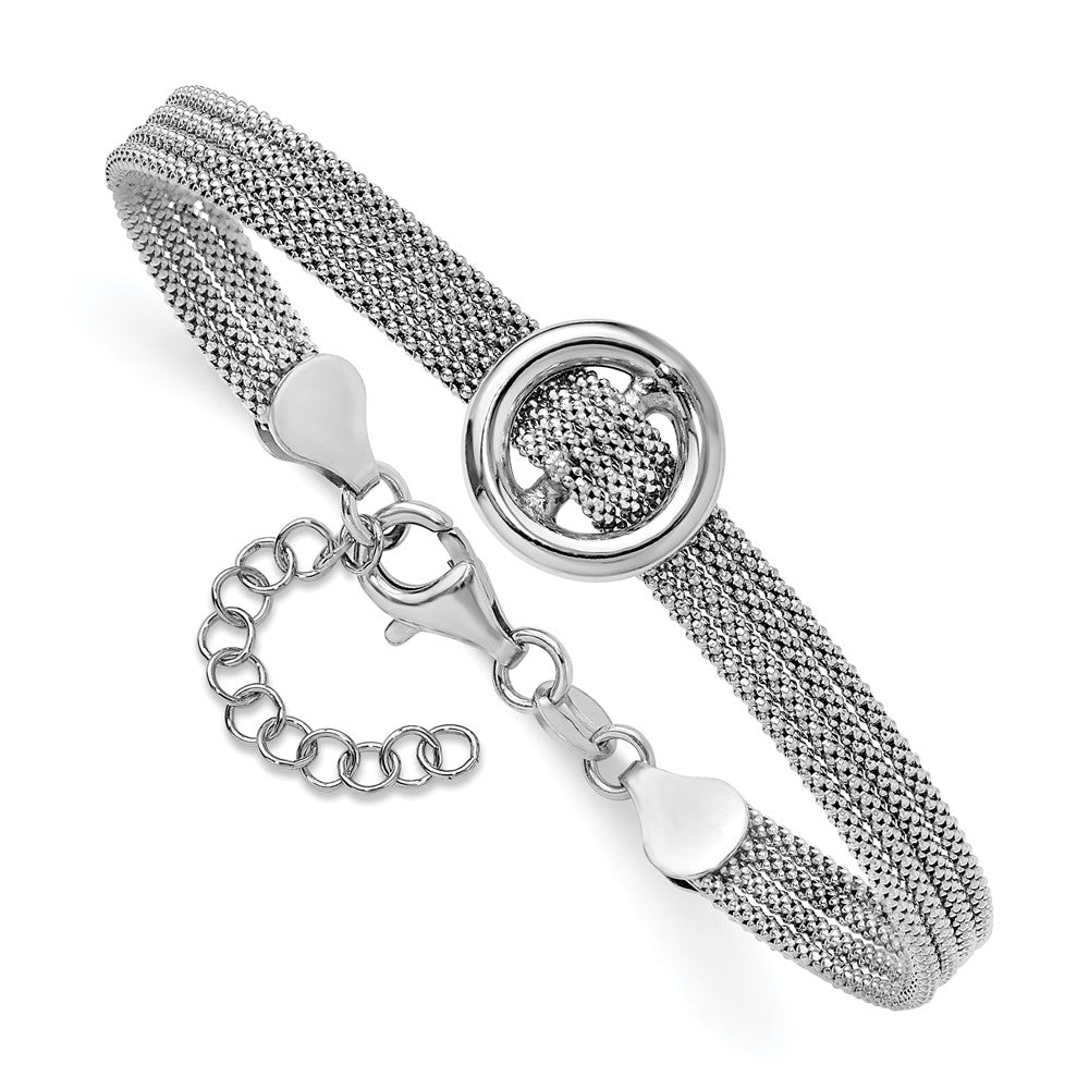 Sterling Silver RH-plat Circle Multi-strand w/1in ext. Bracelet 8  inches