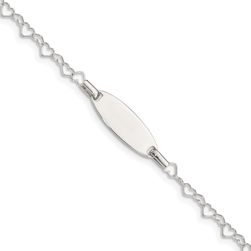 Sterling Silver Polished Engraveable Children's ID Heart Link Bracelet 5.5 inches