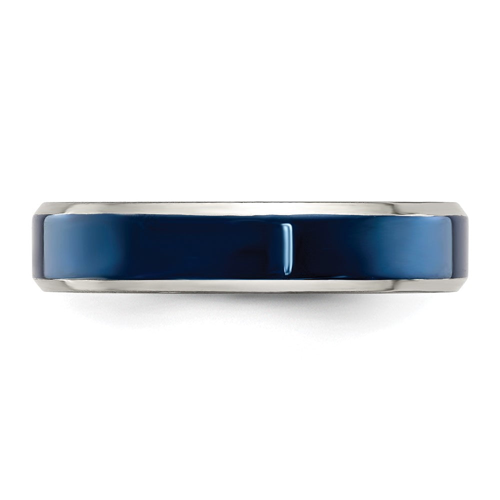 Stainless Steel Polished Blue IP-plated 5mm Band Size - 9