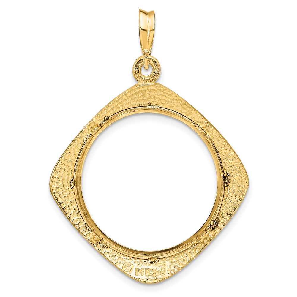 Wideband Distinguished Coin Jewelry 14k Polished Textured and Beaded Diamond Shaped 22.0mm Prong Coin Bezel Pendant