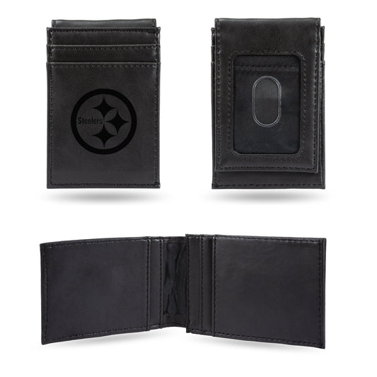 Steelers Laser Engraved Black Front Pocket Wallet