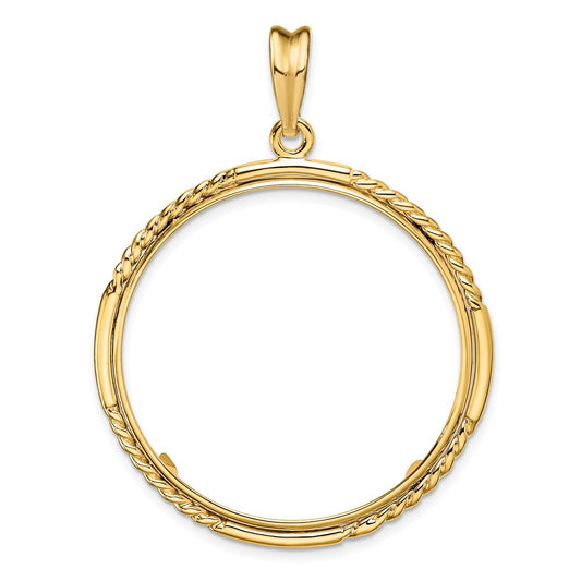 Wideband Distinguished Coin Jewelry 14k Polished Quadruple Twist and Bright 32.0mm Prong Coin Bezel Pendant
