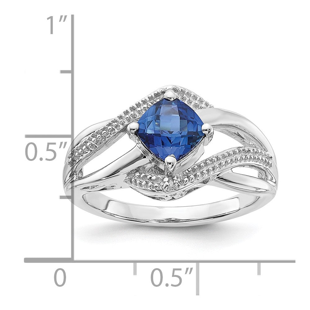 Sterling Silver Created Ceylon Sapphire and Diamond Ring