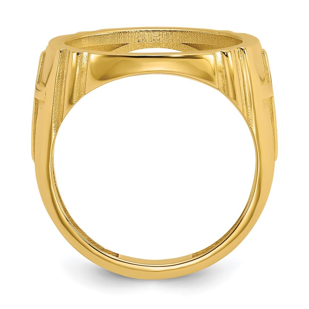 Wideband Distinguished Coin Jewelry 14k Men's Polished with Cross Sides 16.5mm Coin Bezel Ring