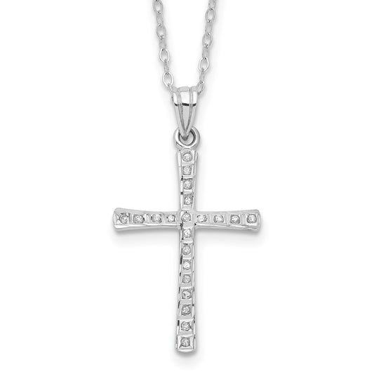 Diamond Fascination Diamond Mystique Sterling Silver Platinum-plated Diamond Cross 18 Inch Necklace 18 Inches