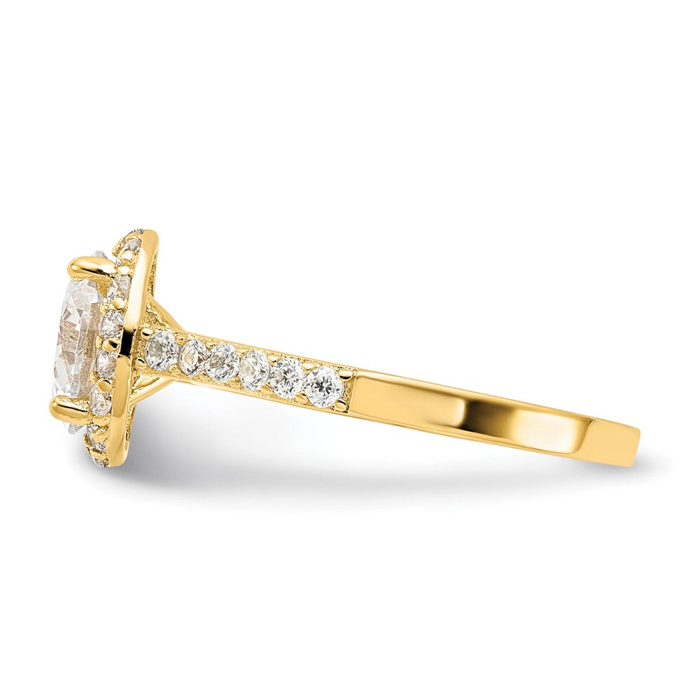 Cheryl M Sterling Silver Gold-plated Polished CZ Round Halo Ring