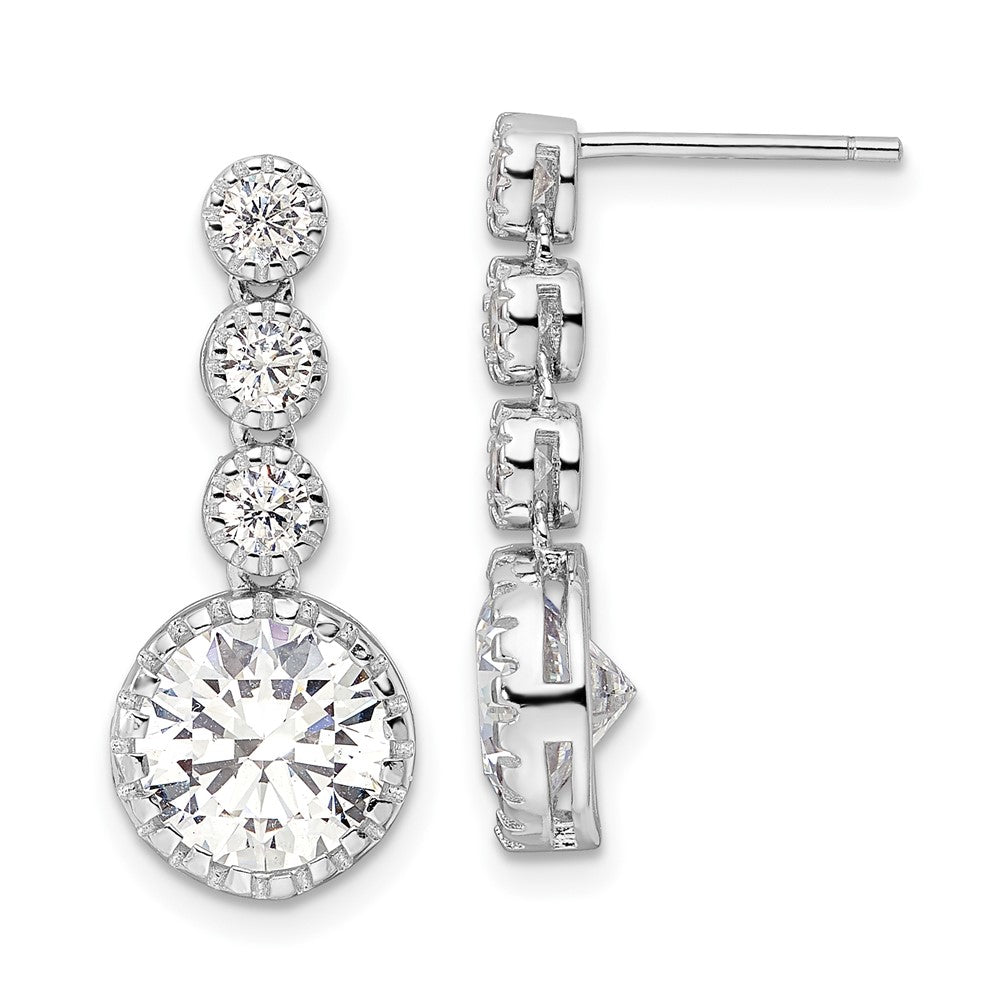 Sterling Silver RH-plated Polished & Textured 6mm Heart CZ Stud Earrings