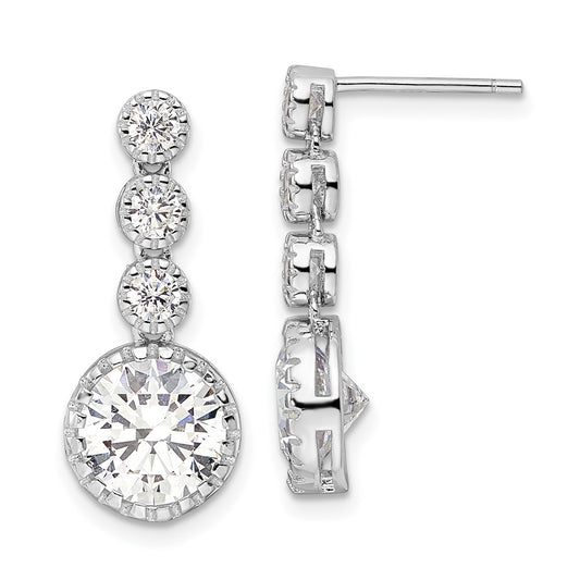 Sterling Silver RH-plated Polished & Textured 6mm Heart CZ Stud Earrings