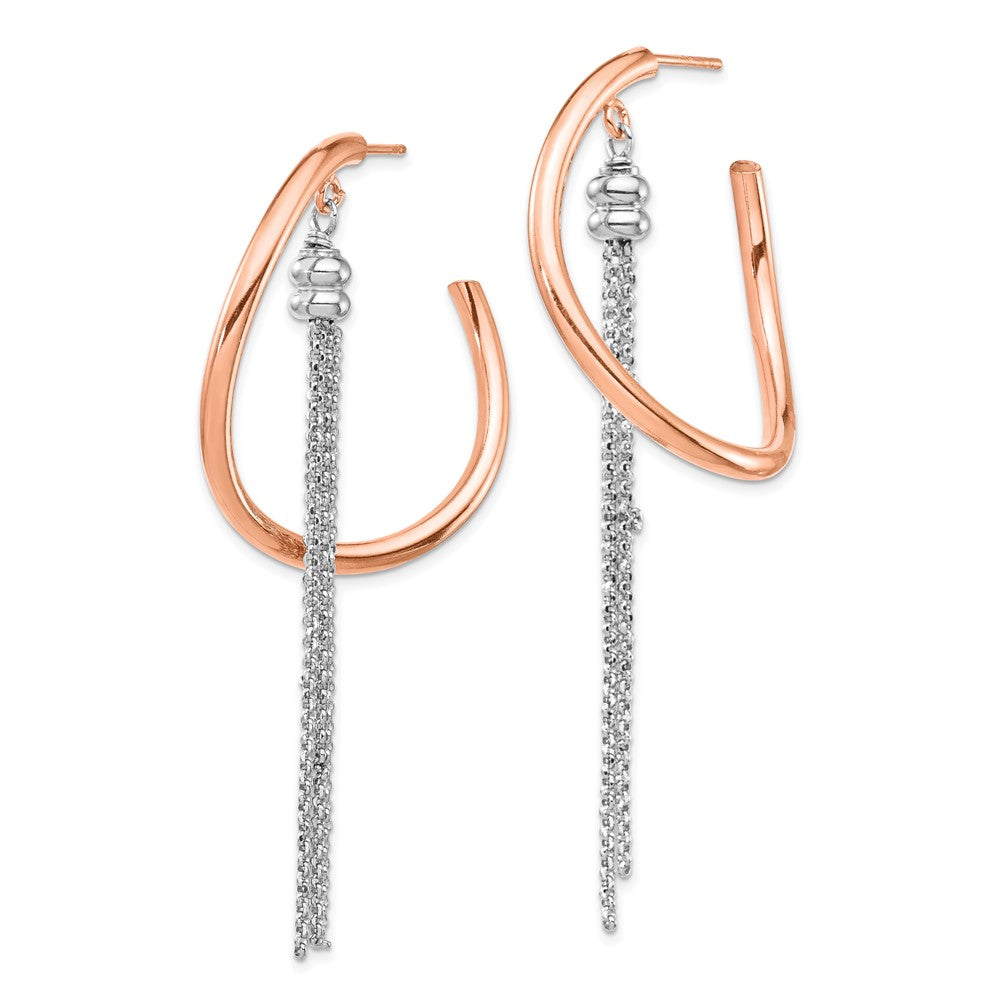Sterling Silver Rhodium-plated & Rose-gold plate Hoop w/Chain Earrings